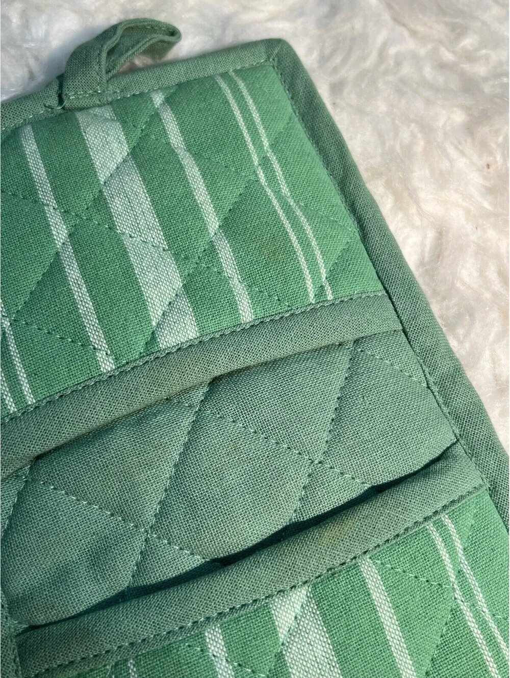 2 Green With White Stripes Pot Holders